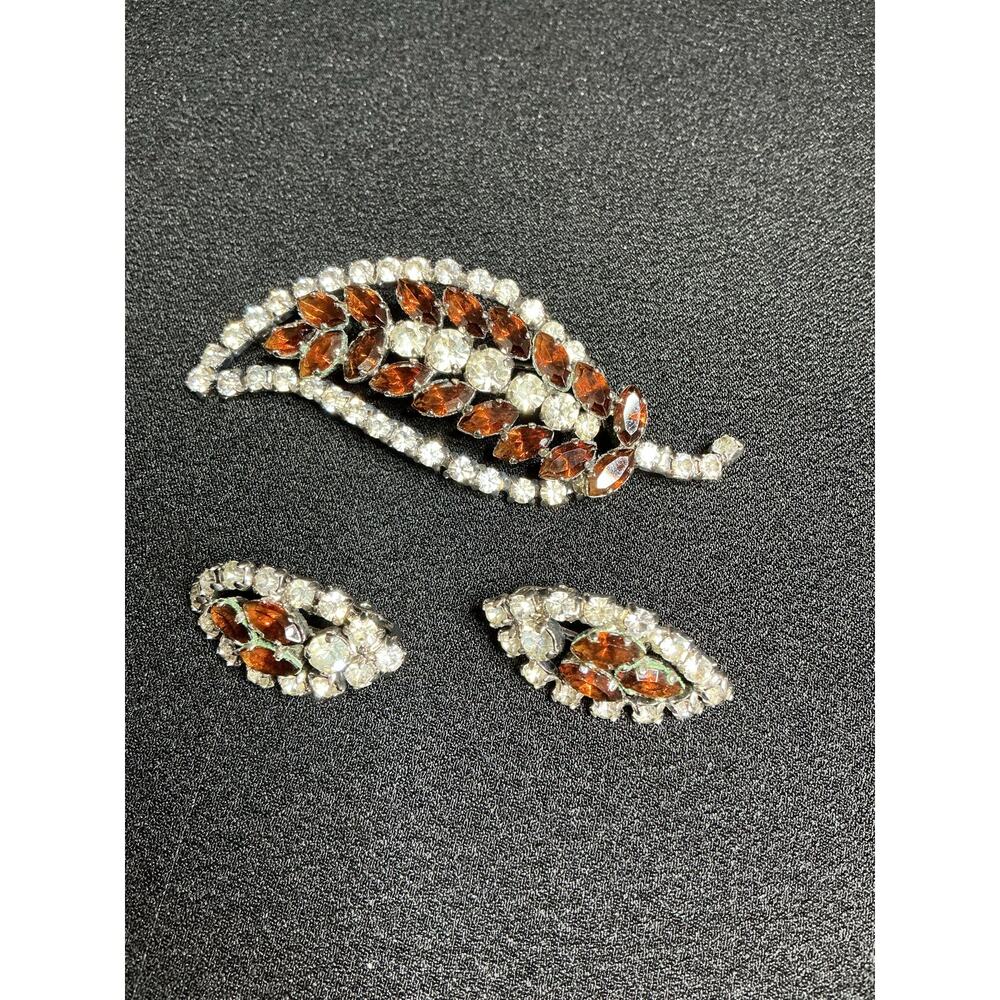 Fruit Salad Vintage Rhinestone and Art Glass Brooch and Earrings Set